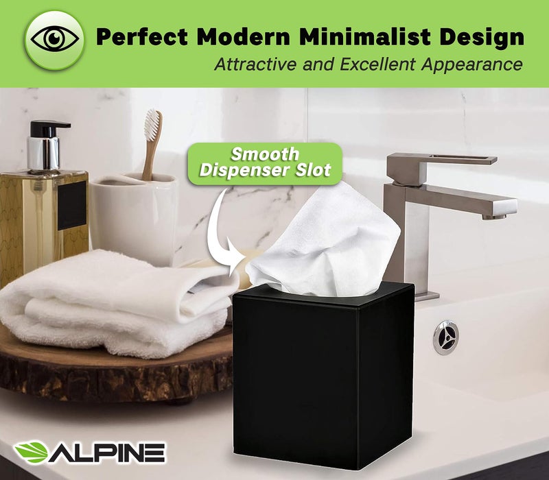 ألباين إنداستريز غطاء علبة مناديل أكريليك أسود من Alpine Industries - موزع صديق للبيئة - حامل/منظم ديكور للحمام ومكتب المكتب والسيارة (أسود) - Image 3